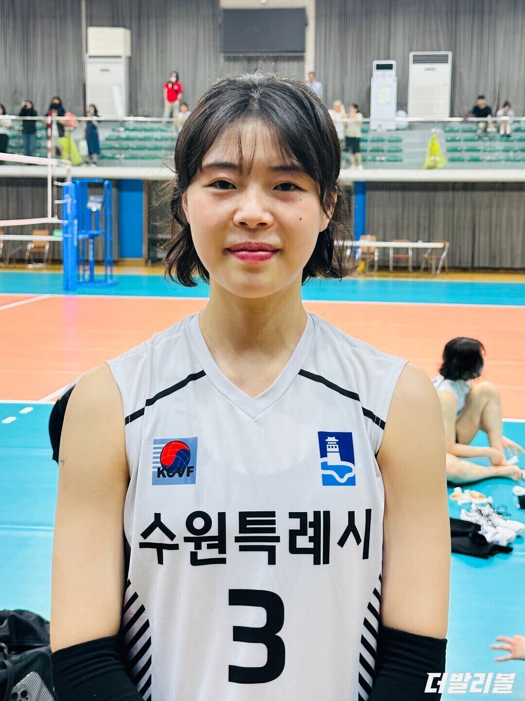 7일 충청북도 단양에서 펼쳐진 ‘2025 한국실업배구&프로배구 퓨처스 챔프전 단양 대회’에서 인터뷰를 진행한 수원특례시청 하효림/최병진 기자